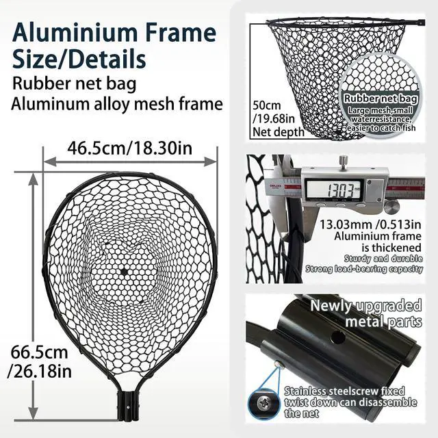 Alt view image 6 of 7 - All Metal Telescoping Rubber Fishing Net with Handle Length: 59" Depth:19.7" Hoop: 26"x18" Large Silicone Fish Landing Net Pier/Kayak/Fishpond/Saltwater/Salmon Extendable Fishing Gear