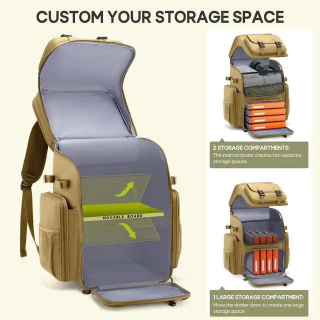 Alt view image 5 of 7 - Fishing Backpack, 45L Large Water-resistant Fishing Tackle Bag | with 4 Rod Holders & Insulated Cooler & Rain Cover Professional 900D Oxford Tackle Backpack for Men Gift Khaki