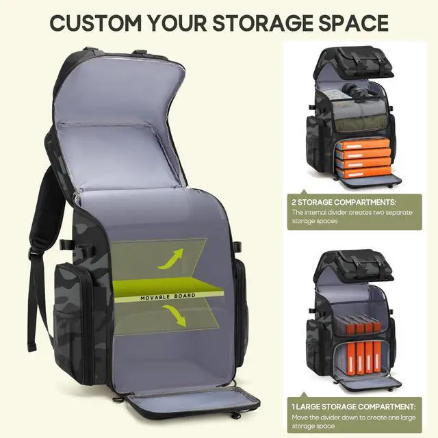 Alt view image 5 of 7 - Fishing Backpack, 45L Large Water-resistant Fishing Tackle Bag | with 4 Rod Holders & Insulated Cooler & Rain Cover Professional 900D Oxford Tackle Backpack for Men Gift Gray Camouflage