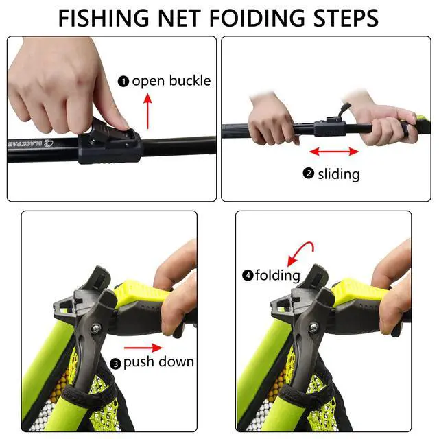 Alt view image 4 of 6 - Floating Fishing Net Foldable Telescopic Fish Landing Net with Built in Length Scale Rubber Coated for Kayak, Fly, Trout