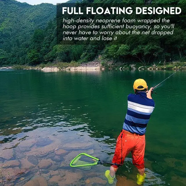 Alt view image 6 of 6 - Floating Fishing Net Foldable Telescopic Fish Landing Net with Built in Length Scale Rubber Coated for Kayak, Fly, Trout