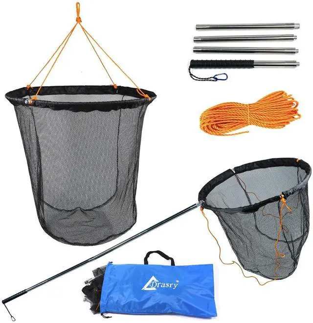 Main image of Large Collapsible Bridge Pier Fishing Net Landing Net with Rod, High Load Aluminum Ring Drop Net for Saltwater and Freshwater Pier Fishing Basket with 49.2 ft. Rope