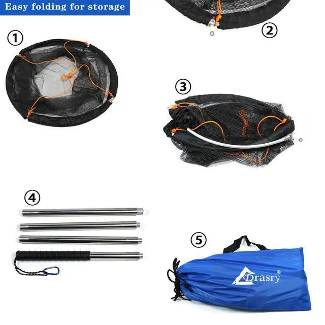Alt view image 7 of 7 - Large Collapsible Bridge Pier Fishing Net Landing Net with Rod, High Load Aluminum Ring Drop Net for Saltwater and Freshwater Pier Fishing Basket with 49.2 ft. Rope