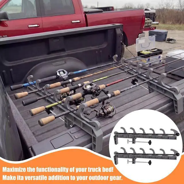 Alt view image 6 of 6 - 2 Sets Truck Bed Fishing Rod Holder, Fishing Pole Rack for Truck Holds 4 Rods, Fits 2.36" Thick Rails, Easy Install Kayak & Fly Rod Storage Stand