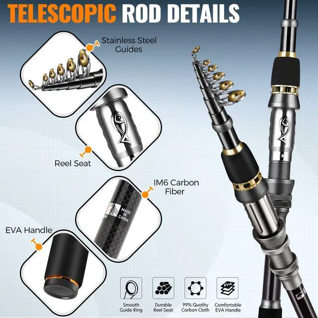 Alt view image 3 of 7 - Fishing Gear - Telescopic Fishing Rod and Reel Combo with Tackle Box, Collapsible Rod and Lures Box, Travel Fish Pole Starter Kit, Fishing Accessories Tackle Lure Kit Gifts for Men Bass Trout