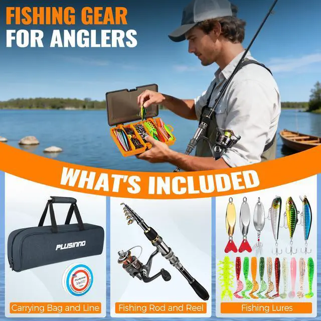 Alt view image 2 of 7 - Fishing Gear - Telescopic Fishing Rod and Reel Combo with Tackle Box, Collapsible Rod and Lures Box, Travel Fish Pole Starter Kit, Fishing Accessories Tackle Lure Kit Gifts for Men Bass Trout