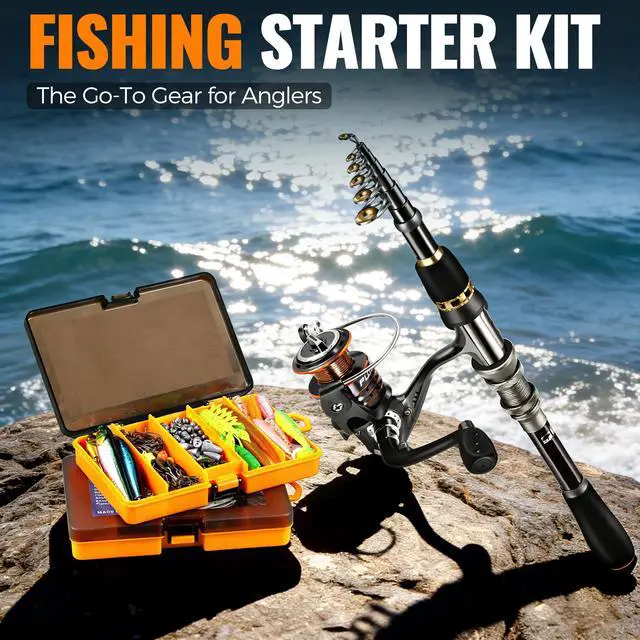 Alt view image 6 of 7 - Fishing Gear - Telescopic Fishing Rod and Reel Combo with Tackle Box, Collapsible Rod and Lures Box, Travel Fish Pole Starter Kit, Fishing Accessories Tackle Lure Kit Gifts for Men Bass Trout