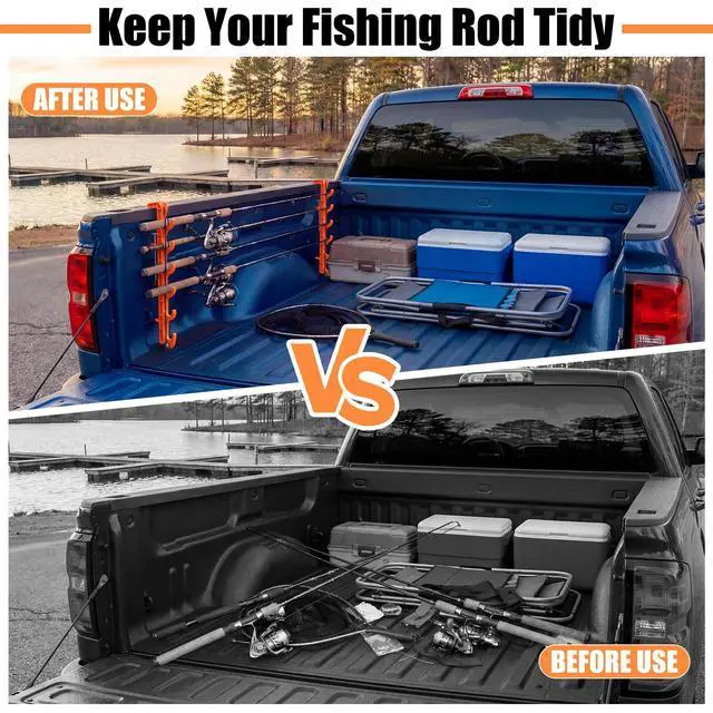 Alt view image 4 of 6 - 2 Sets Truck Bed Fishing Rod Holder, Fishing Pole Rack for Truck Holds 4 Rods, Fits 2.36" Thick Rails, Easy Install Kayak & Fly Rod Storage Stand
