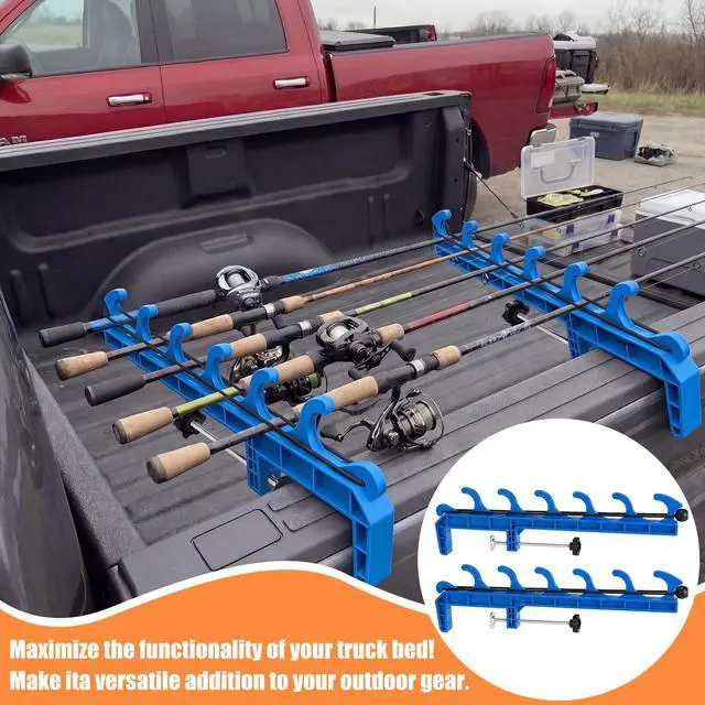 Alt view image 6 of 6 - 2 Sets Truck Bed Fishing Rod Holder, Fishing Pole Rack for Truck Holds 4 Rods, Fits 2.36" Thick Rails, Easy Install Kayak & Fly Rod Storage Stand