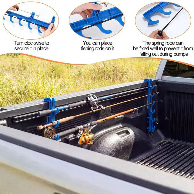 Alt view image 3 of 6 - 2 Sets Truck Bed Fishing Rod Holder, Fishing Pole Rack for Truck Holds 4 Rods, Fits 2.36" Thick Rails, Easy Install Kayak & Fly Rod Storage Stand
