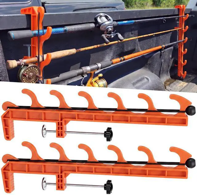 Main image of 2 Sets Truck Bed Fishing Rod Holder, Fishing Pole Rack for Truck Holds 4 Rods, Fits 2.36" Thick Rails, Easy Install Kayak & Fly Rod Storage Stand