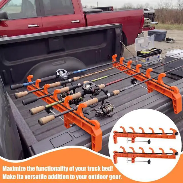 Alt view image 6 of 6 - 2 Sets Truck Bed Fishing Rod Holder, Fishing Pole Rack for Truck Holds 4 Rods, Fits 2.36" Thick Rails, Easy Install Kayak & Fly Rod Storage Stand