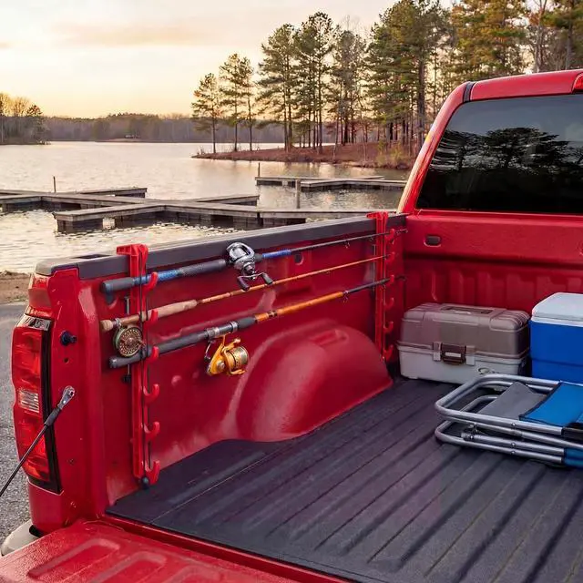 Alt view image 5 of 6 - 2 Sets Truck Bed Fishing Rod Holder, Fishing Pole Rack for Truck Holds 4 Rods, Fits 2.36" Thick Rails, Easy Install Kayak & Fly Rod Storage Stand