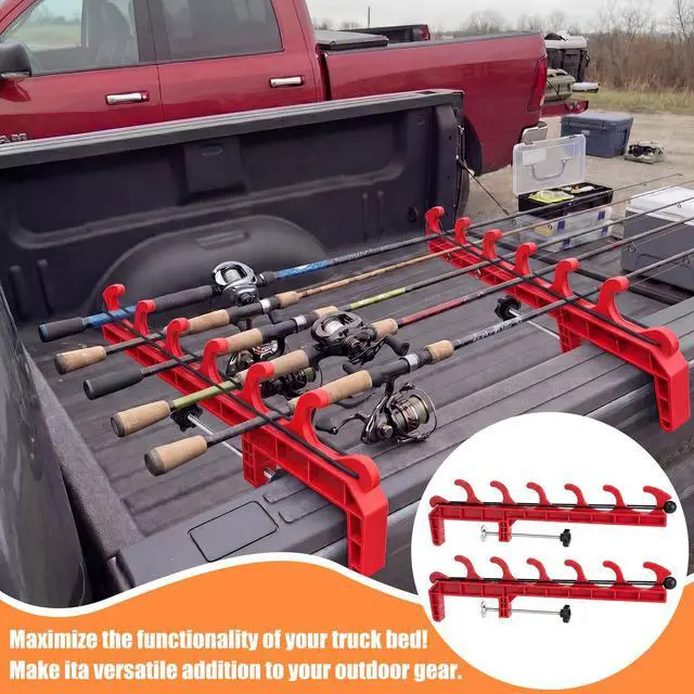 Alt view image 6 of 6 - 2 Sets Truck Bed Fishing Rod Holder, Fishing Pole Rack for Truck Holds 4 Rods, Fits 2.36" Thick Rails, Easy Install Kayak & Fly Rod Storage Stand
