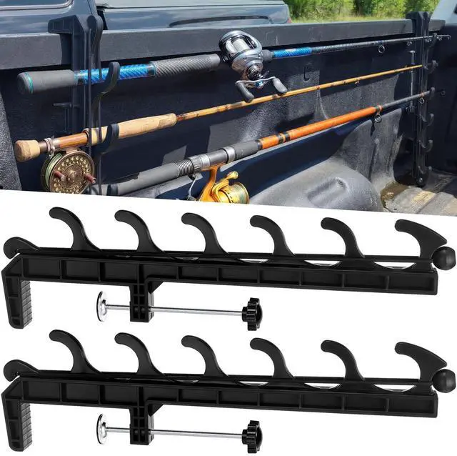 Main image of 2 Sets Truck Bed Fishing Rod Holder, Fishing Pole Rack for Truck Holds 4 Rods, Fits 2.36" Thick Rails, Easy Install Kayak & Fly Rod Storage Stand