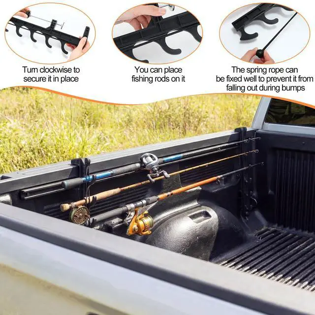 Alt view image 3 of 6 - 2 Sets Truck Bed Fishing Rod Holder, Fishing Pole Rack for Truck Holds 4 Rods, Fits 2.36" Thick Rails, Easy Install Kayak & Fly Rod Storage Stand