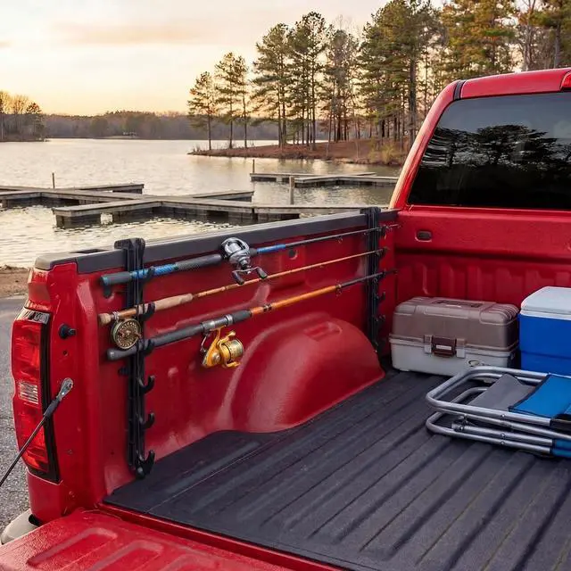 Alt view image 5 of 6 - 2 Sets Truck Bed Fishing Rod Holder, Fishing Pole Rack for Truck Holds 4 Rods, Fits 2.36" Thick Rails, Easy Install Kayak & Fly Rod Storage Stand