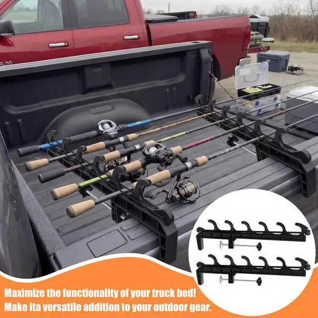 Alt view image 6 of 6 - 2 Sets Truck Bed Fishing Rod Holder, Fishing Pole Rack for Truck Holds 4 Rods, Fits 2.36" Thick Rails, Easy Install Kayak & Fly Rod Storage Stand