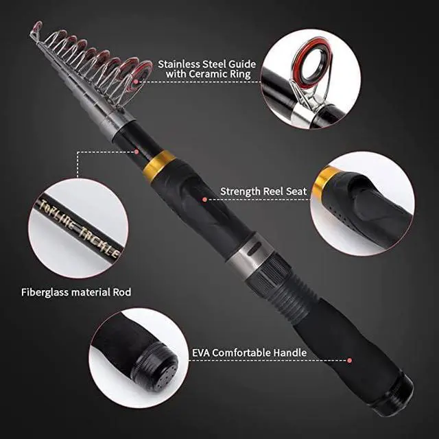 Alt view image 2 of 6 - Collapsible Fishing Rod and Reel Combo, Telescopic Fishing Rod with Spinning Reel, Portable Collapsible Fishing Pole Kit for Saltwater and Freshwater Ideal Fishing Gift