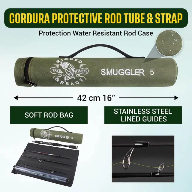Alt view image 5 of 7 - Rigged and Ready Smuggler Series Travel Fishing Rods. Super Compact, 1 Spinning Rod and Reel Combo, 4 Spin, 1 Casting Rod + Cases. 2, 3 or 4 Tips. Spin and General Freshwater - Saltwater Fishing