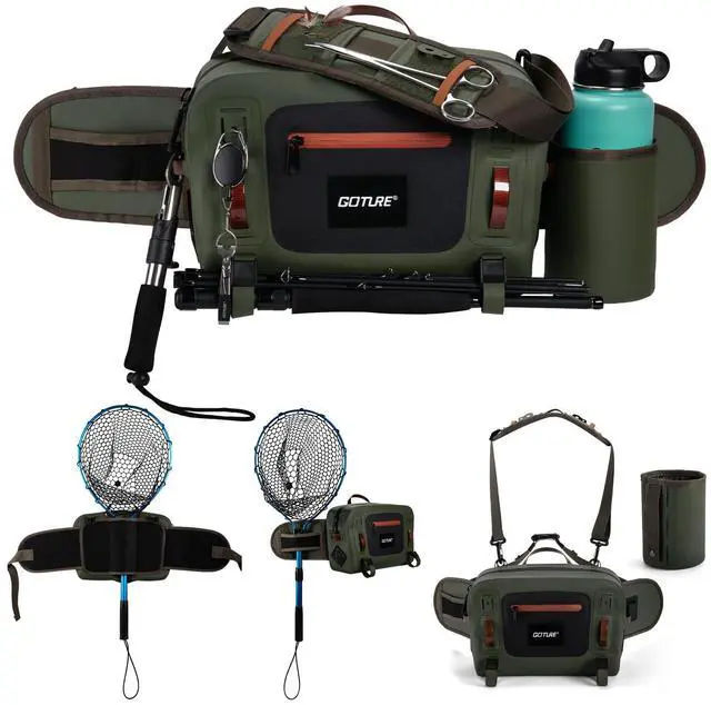 Main image of Waterproof Fishing Waist Pack,IPX8 840D TPU Large Tackle Bag with Rod Holder,Airtight Zipper Closure,Detachable Water Bottle Holder, 10L Fly Fishing Bag with Adjustable Strap,Sling Fanny Pack