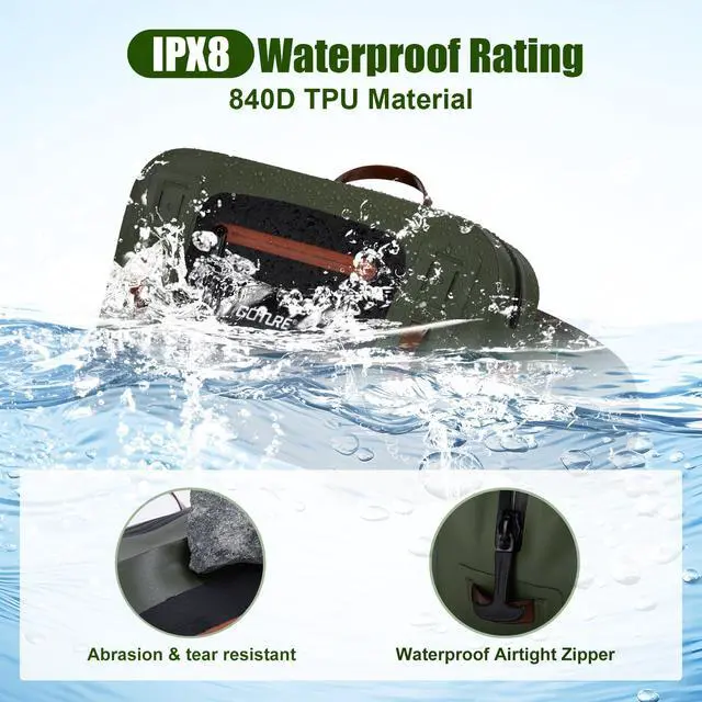 Alt view image 2 of 7 - Waterproof Fishing Waist Pack,IPX8 840D TPU Large Tackle Bag with Rod Holder,Airtight Zipper Closure,Detachable Water Bottle Holder, 10L Fly Fishing Bag with Adjustable Strap,Sling Fanny Pack