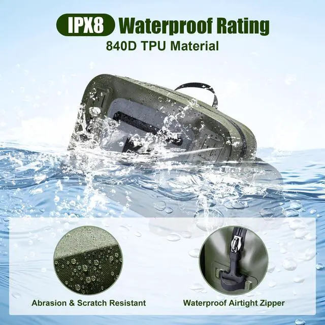Alt view image 3 of 7 - Waterproof Fishing Waist Pack,IPX8 840D TPU Large Tackle Bag with Rod Holder,Airtight Zipper Closure,Fly Fishing Bag with Adjustable Waist Strap,Sling Fanny Pack with Lanyard,Forceps,Nipper