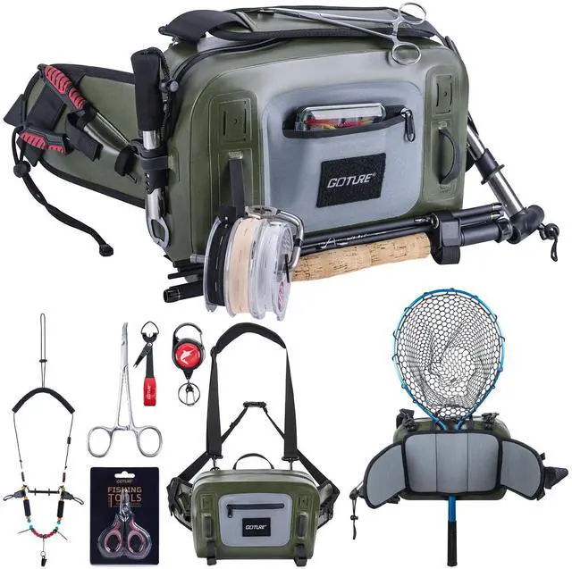 Main image of Waterproof Fishing Waist Pack,IPX8 840D TPU Large Tackle Bag with Rod Holder,Airtight Zipper Closure,Fly Fishing Bag with Adjustable Waist Strap,Sling Fanny Pack with Lanyard,Forceps,Nipper
