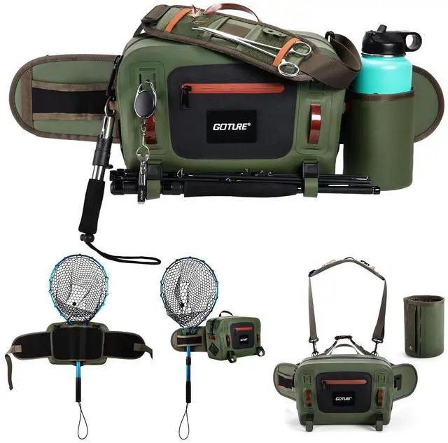 Main image of Waterproof Fishing Waist Pack,IPX8 840D TPU Large Tackle Bag with Rod Holder,Airtight Zipper Closure,Detachable Water Bottle Holder, 10L Fly Fishing Bag with Adjustable Strap,Sling Fanny Pack