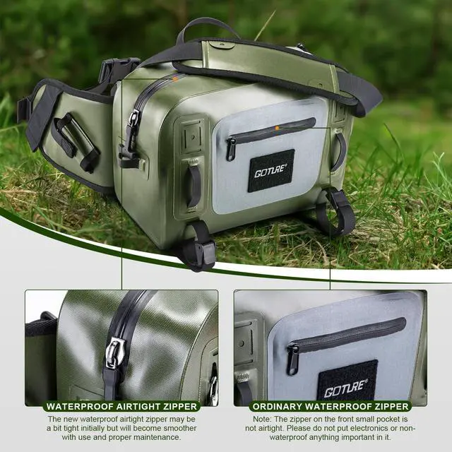 Alt view image 7 of 7 - Waterproof Fishing Waist Pack,IPX8 840D TPU Large Tackle Bag with Rod Holder,Airtight Zipper Closure,Fly Fishing Bag with Adjustable Waist Strap,Sling Fanny Pack with Lanyard,Forceps,Nipper