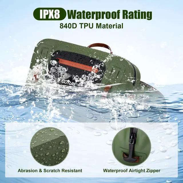 Alt view image 2 of 7 - Waterproof Fishing Waist Pack,IPX8 840D TPU Large Tackle Bag with Rod Holder,Airtight Zipper Closure,Detachable Water Bottle Holder, 10L Fly Fishing Bag with Adjustable Strap,Sling Fanny Pack