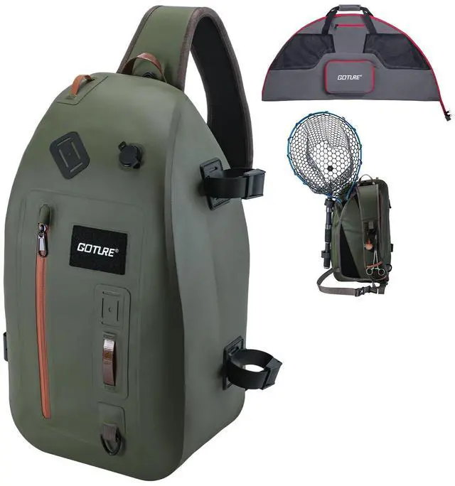 Main image of Waterproof Fly Fishing Sling Pack,IPX8 840D TPU Fishing Sling Bag Gear Storage,13L Tackle Backpack with Rod Holder,Airtight Zipper,Exhaust Valve,Adjustable Strap,Wader Bag Included,Gift for Men