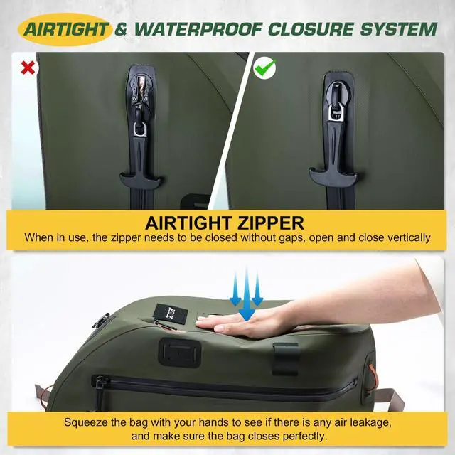 Alt view image 6 of 7 - Waterproof Fly Fishing Sling Pack,IPX8 840D TPU Fishing Sling Bag Gear Storage,13L Tackle Backpack with Rod Holder,Airtight Zipper,Exhaust Valve,Adjustable Strap,Wader Bag Included,Gift for Men