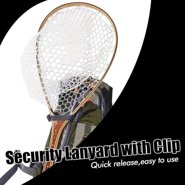 Alt view image 6 of 7 - Fly Fishing Net Landing Net Wooden Net Soft Rubber Mesh Trout Net Freshwater Saltwater Fishing Net with Safety Cord Net Gifts for Father Men