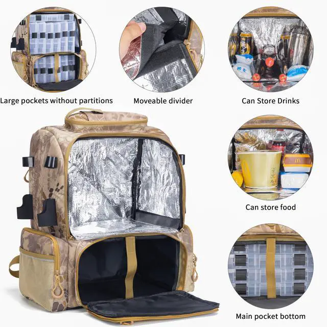 Alt view image 2 of 6 - Fishing Tackle Backpack, 45L Storage Waterproof Travel Bag Store Fishing Gear with Insulated Top Pocket