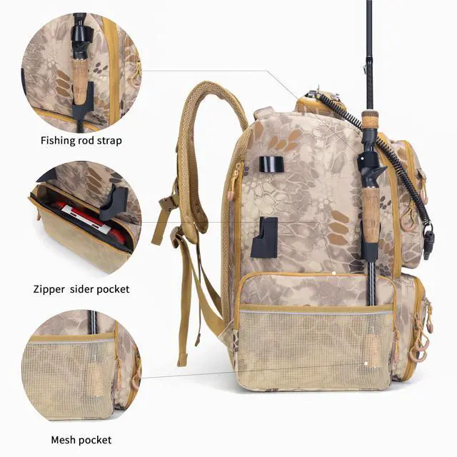 Alt view image 4 of 6 - Fishing Tackle Backpack, 45L Storage Waterproof Travel Bag Store Fishing Gear with Insulated Top Pocket