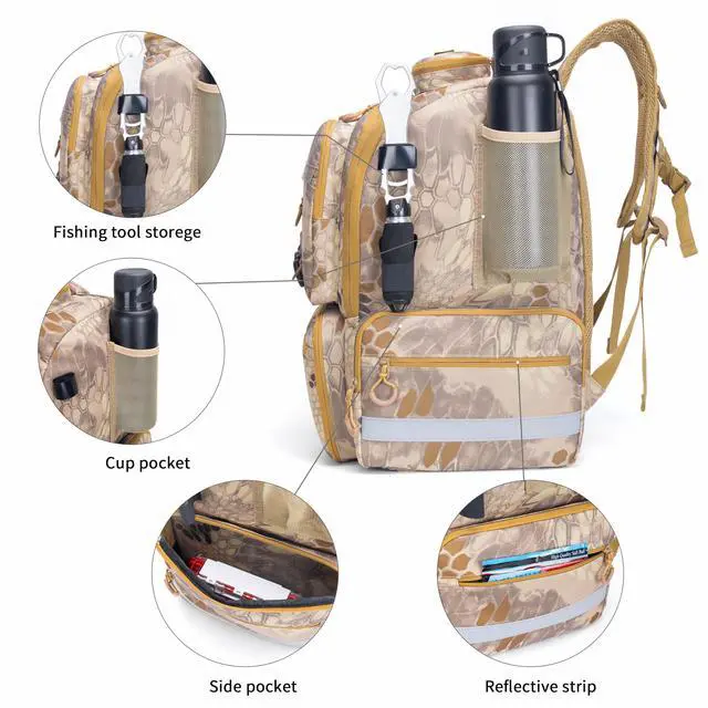 Alt view image 5 of 6 - Fishing Tackle Backpack, 45L Storage Waterproof Travel Bag Store Fishing Gear with Insulated Top Pocket