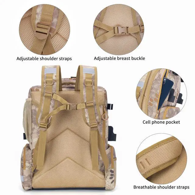 Alt view image 6 of 6 - Fishing Tackle Backpack, 45L Storage Waterproof Travel Bag Store Fishing Gear with Insulated Top Pocket