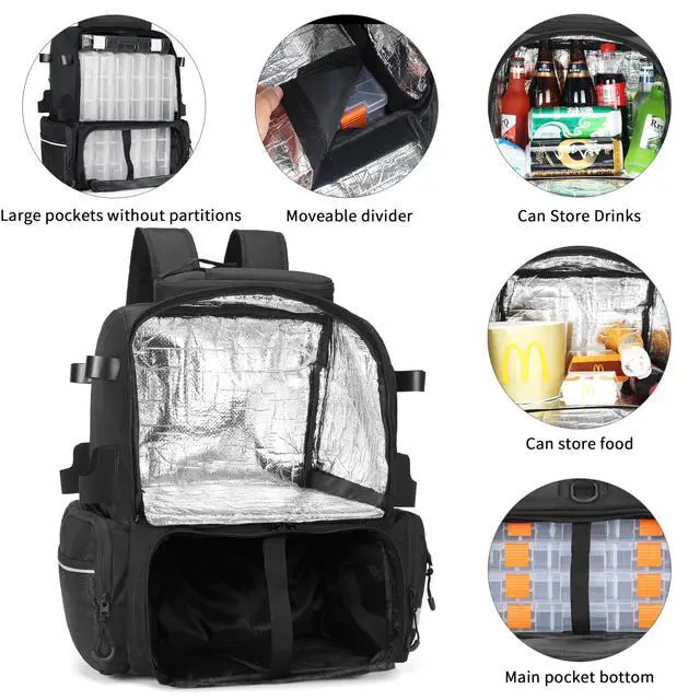 Alt view image 2 of 6 - Fishing Tackle Backpack, 45L Storage Waterproof Travel Bag Store Fishing Gear with Insulated Top Pocket