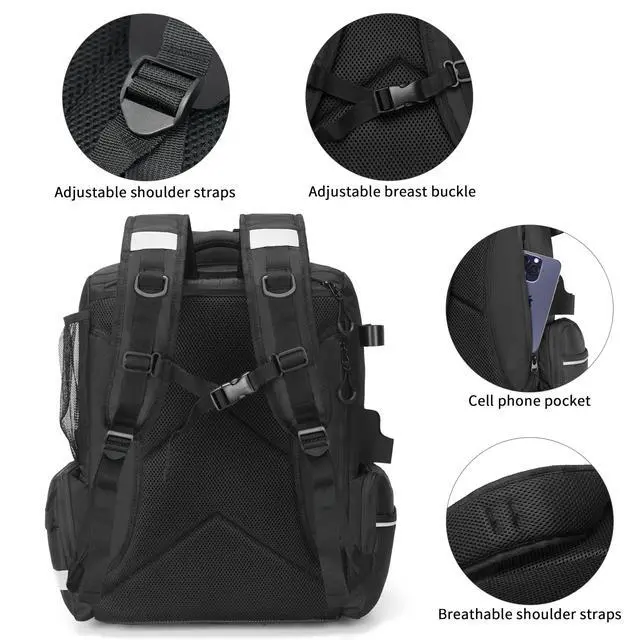 Alt view image 5 of 6 - Fishing Tackle Backpack, 45L Storage Waterproof Travel Bag Store Fishing Gear with Insulated Top Pocket