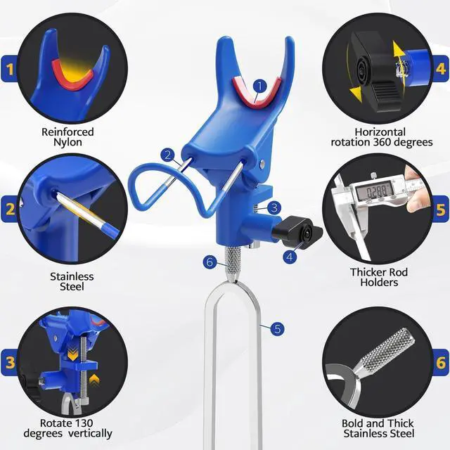 Alt view image 3 of 7 - Fishing Rod Holder for Ground, Fishing Pole Holders for Ground 2/4PCS, Rod Holders for Bank Fishing with Long Drill Stake Rod Stand for Shore, Beach, Mud, Catfish, Gift for Men,360° Adjustable
