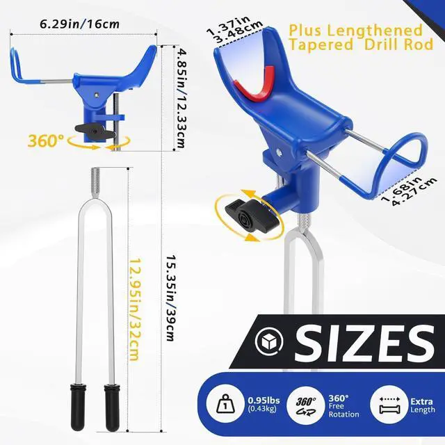 Alt view image 4 of 7 - Fishing Rod Holder for Ground, Fishing Pole Holders for Ground 2/4PCS, Rod Holders for Bank Fishing with Long Drill Stake Rod Stand for Shore, Beach, Mud, Catfish, Gift for Men,360° Adjustable