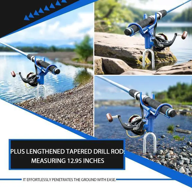 Alt view image 5 of 7 - Fishing Rod Holder for Ground, Fishing Pole Holders for Ground 2/4PCS, Rod Holders for Bank Fishing with Long Drill Stake Rod Stand for Shore, Beach, Mud, Catfish, Gift for Men,360° Adjustable
