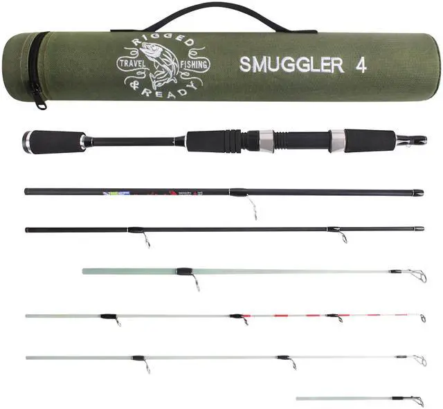 Main image of Rigged and Ready Smuggler Series Travel Fishing Rods. Super Compact, 1 Spinning Rod and Reel Combo, 4 Spin, 1 Casting Rod + Cases. 2, 3 or 4 Tips. Spin and General Freshwater - Saltwater Fishing