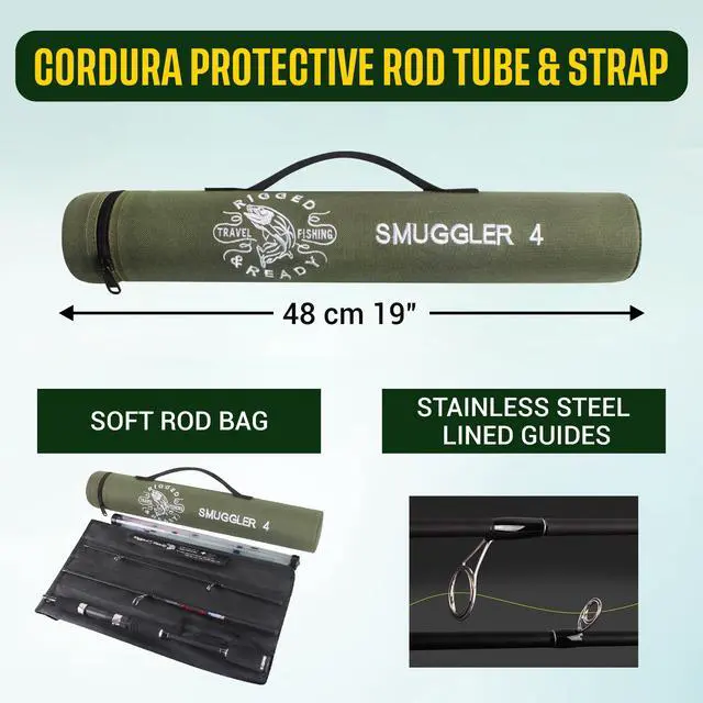 Alt view image 5 of 7 - Rigged and Ready Smuggler Series Travel Fishing Rods. Super Compact, 1 Spinning Rod and Reel Combo, 4 Spin, 1 Casting Rod + Cases. 2, 3 or 4 Tips. Spin and General Freshwater - Saltwater Fishing