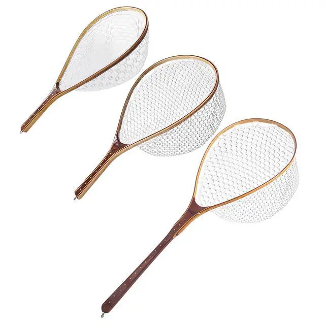 Alt view image 3 of 7 - Fly Fishing Net Landing Net Wooden Net Soft Rubber Mesh Trout Net Freshwater Saltwater Fishing Net with Safety Cord Net Gifts for Father Men