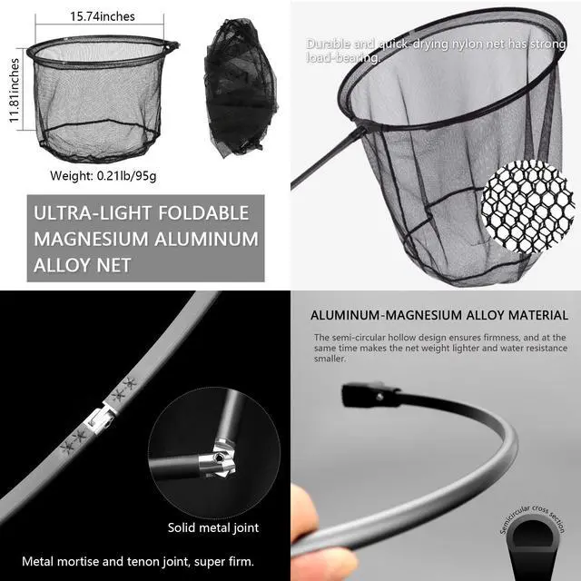 Alt view image 6 of 7 - 9ft/11.15ft Extra Long Fishing Net with Telescoping Handle, Carbon Fiber Extendable Landing Net, Dip Net for Fishing, Crab nets for Crabbing, Rubber Coated Netting, Holds up to 20lbs