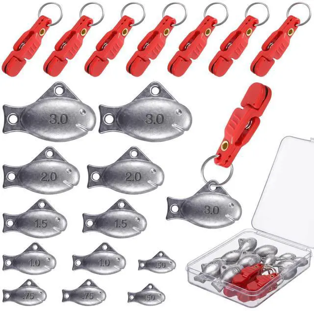 Main image of 19/21/42 Piece Snap Weight Kit Trolling System Include Trolling Weights Red Clips Bullet/Fish Shape Fishing Weights for Walleye Saltwater Freshwater Fishing