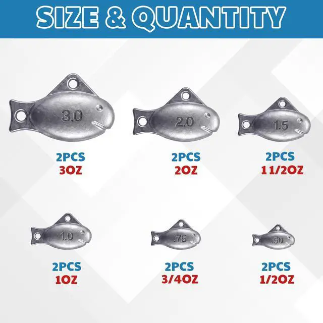 Alt view image 2 of 7 - 19/21/42 Piece Snap Weight Kit Trolling System Include Trolling Weights Red Clips Bullet/Fish Shape Fishing Weights for Walleye Saltwater Freshwater Fishing