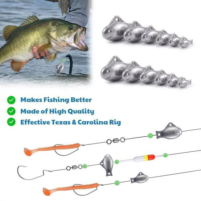 Alt view image 5 of 7 - 19/21/42 Piece Snap Weight Kit Trolling System Include Trolling Weights Red Clips Bullet/Fish Shape Fishing Weights for Walleye Saltwater Freshwater Fishing